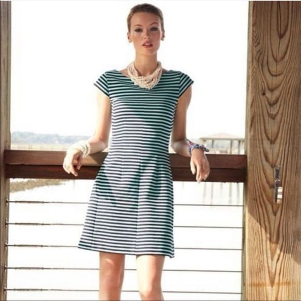 LILLY PULITZER striped Briella fit & flare cap sleeve dress Navy & Turquoise XS